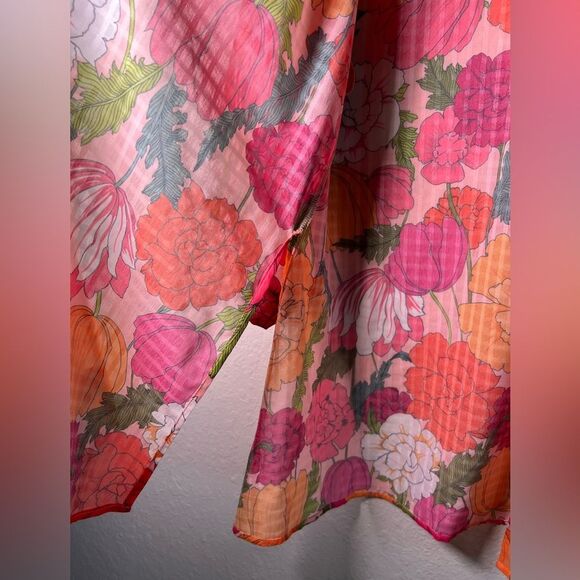 Trina Turk Vibrant Pink and Orange Floral Blouse - Picture 4 of 5